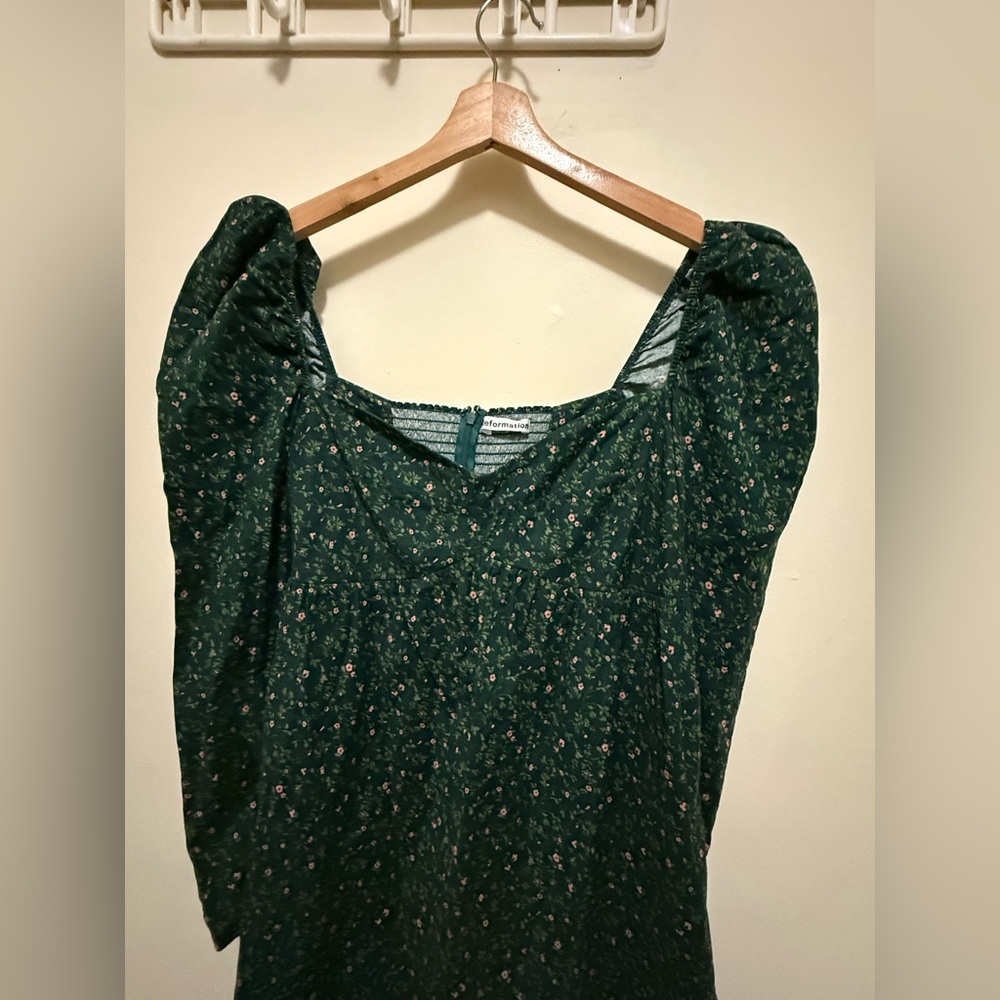 Reformation Kenzi Babydoll Floral Print Mini dress in Coriander Green Size 8 - Picture 4 of 8